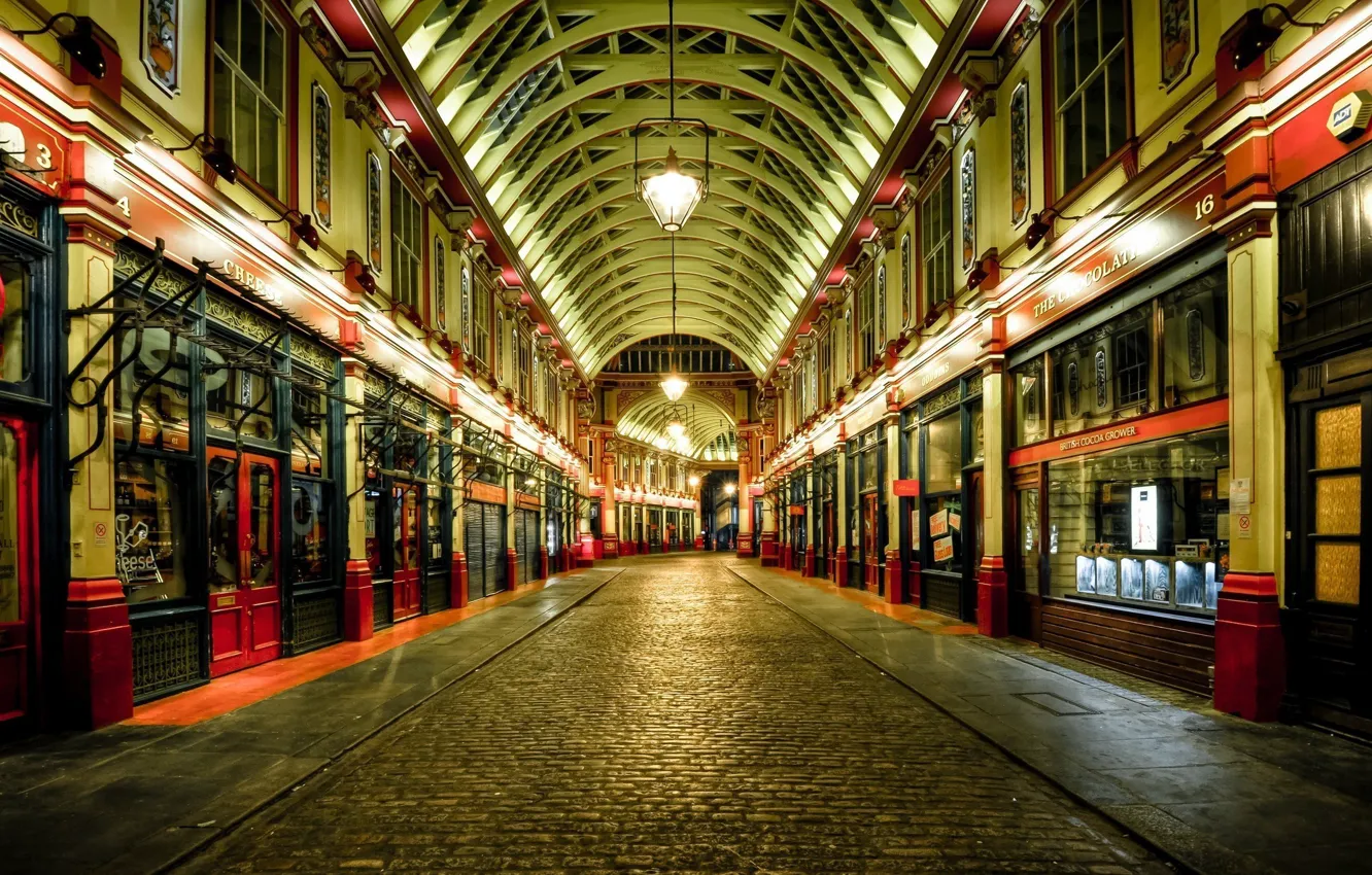 Photo wallpaper street, lights, London, England, showcase, United Kingdom