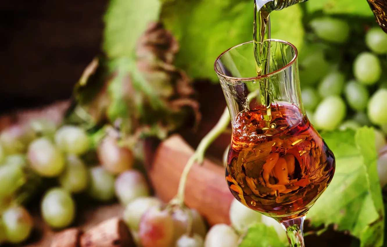 Photo wallpaper wine, glass, grapes