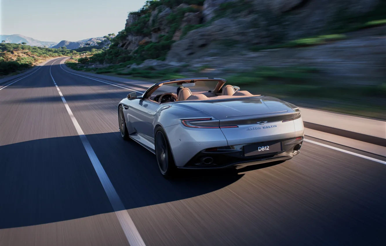 Photo wallpaper Aston Martin, supercar, speed, rear view, 2023, DB12, Aston Martin DB12 Volante