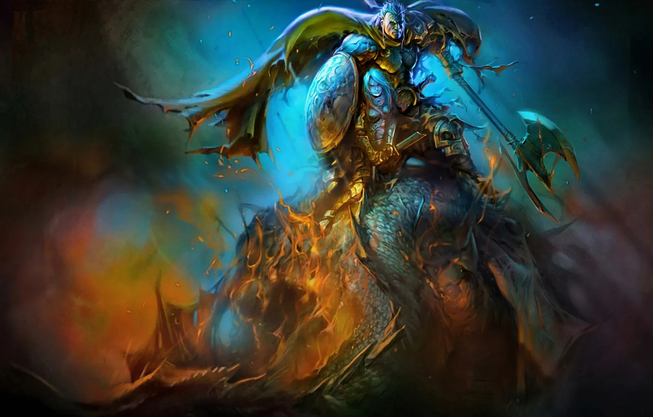 Photo wallpaper girl, weapons, dragon, warrior, art, guy