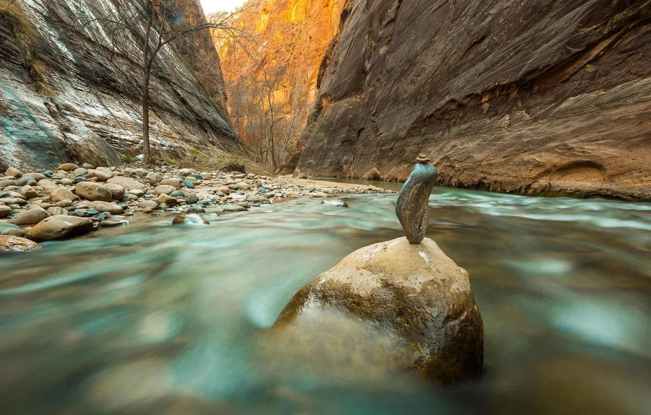 Photo wallpaper nature, river, stones, canyon, Utah