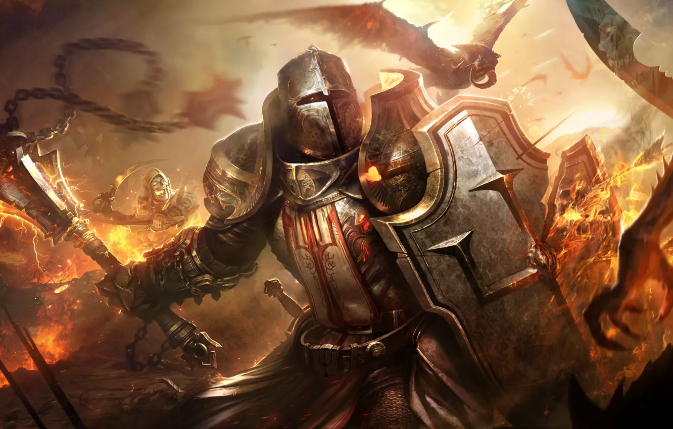 Photo wallpaper armor, warrior, helmet, demons, Diablo 3, evil, Crusader, Crusader