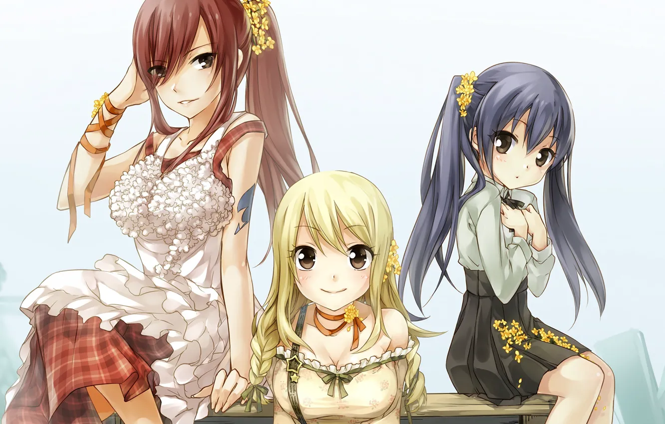 Photo wallpaper girl, anime, art, trio, fairy tail, Fairy tail