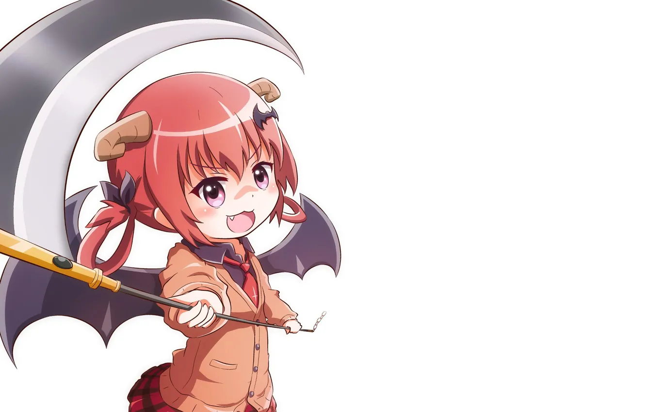 Photo wallpaper red, girl, devil, anime, purple eyes, pretty, redhead, asian