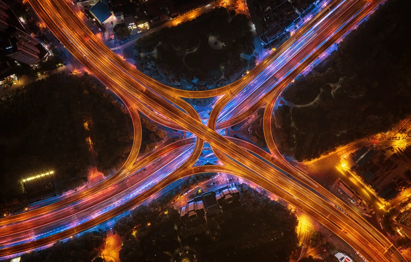 Photo wallpaper road, night, the city, lights