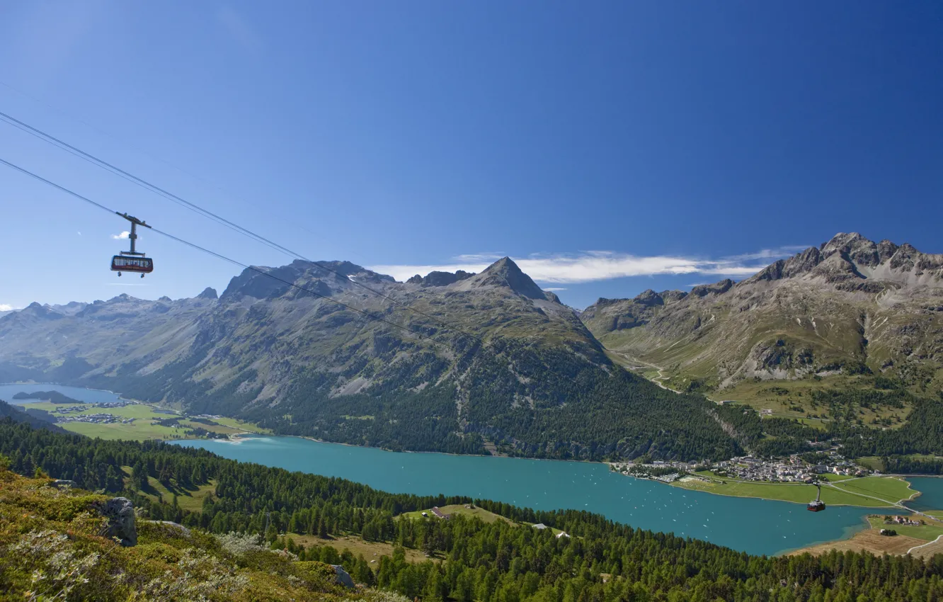 Photo wallpaper landscape, mountains, nature, lake, view, Switzerland, the funicular