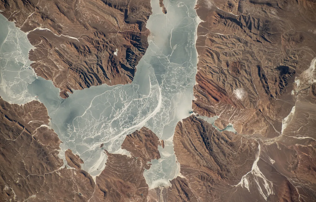 Photo wallpaper mountains, landscape, view from space, type of drill