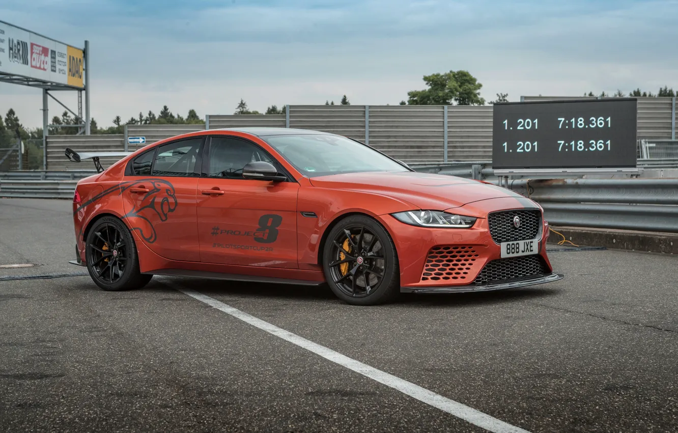 Photo wallpaper asphalt, orange, Jaguar, 2019, XE SV Project 8