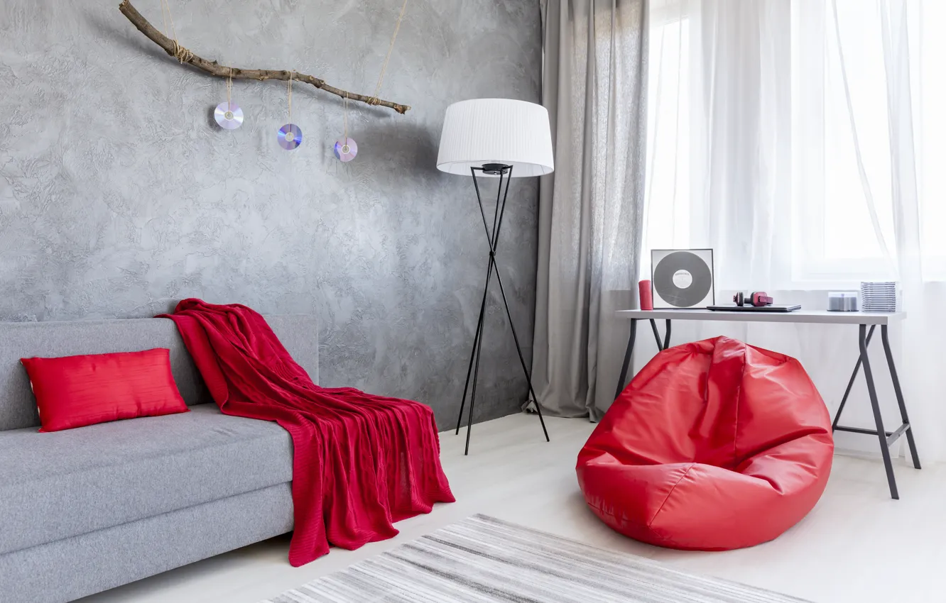 Photo wallpaper red, grey, sofa, interior, silk, House