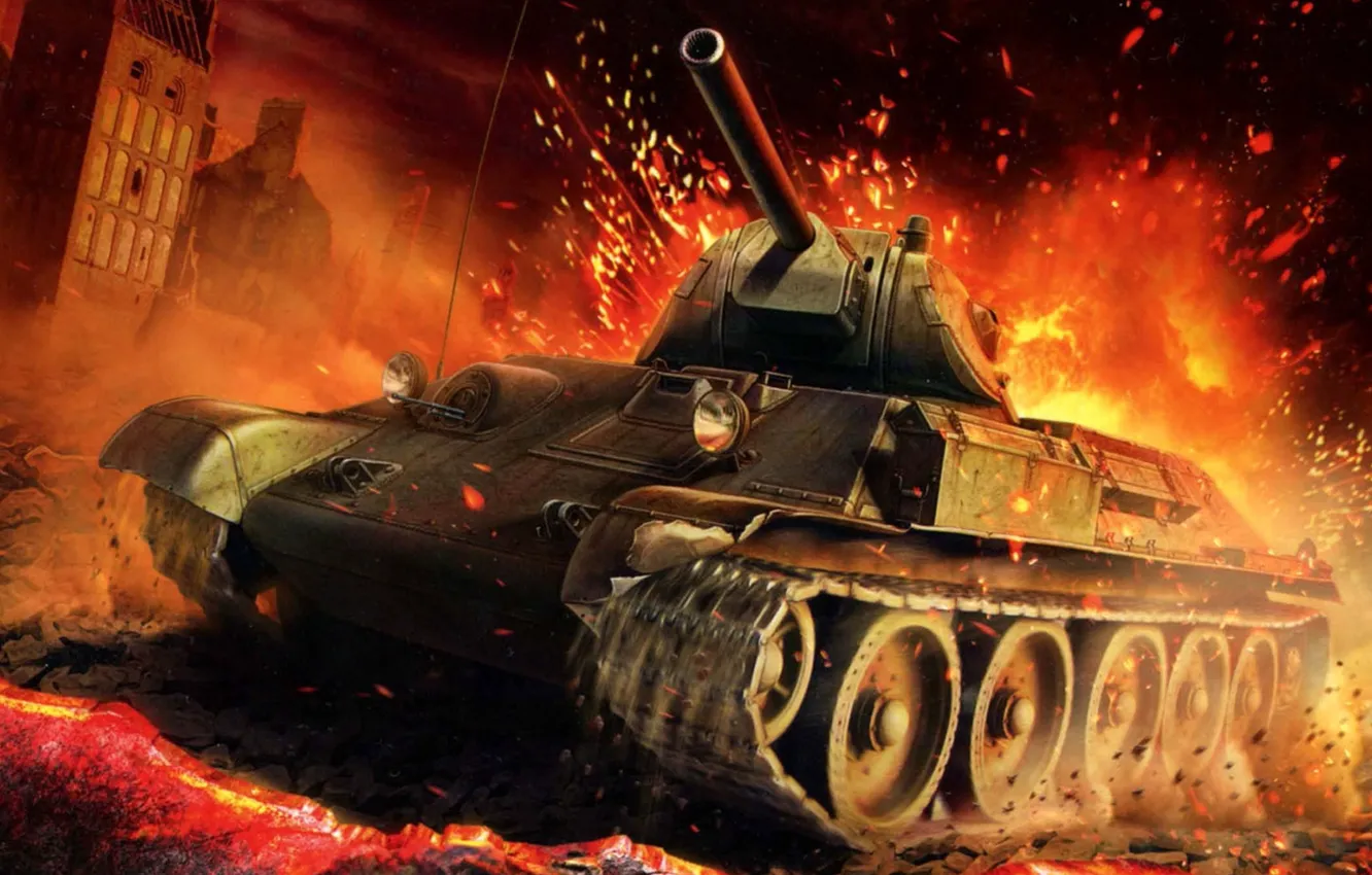 Photo wallpaper figure, art, T-34, Soviet medium tank, thirty-four