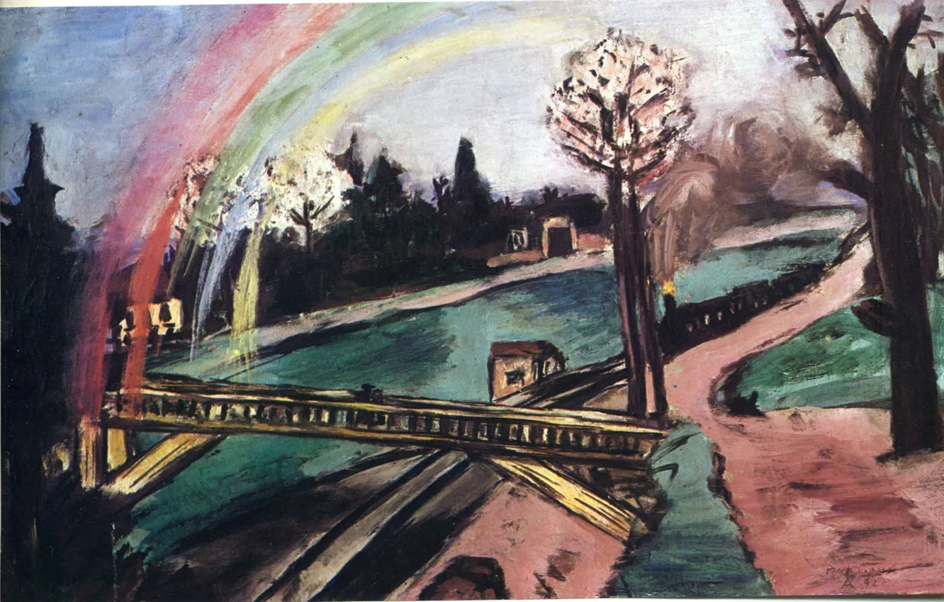 Photo wallpaper river, 1942, Vanguard, railway bridge, Expressionism, Max Beckmann, and rainbow