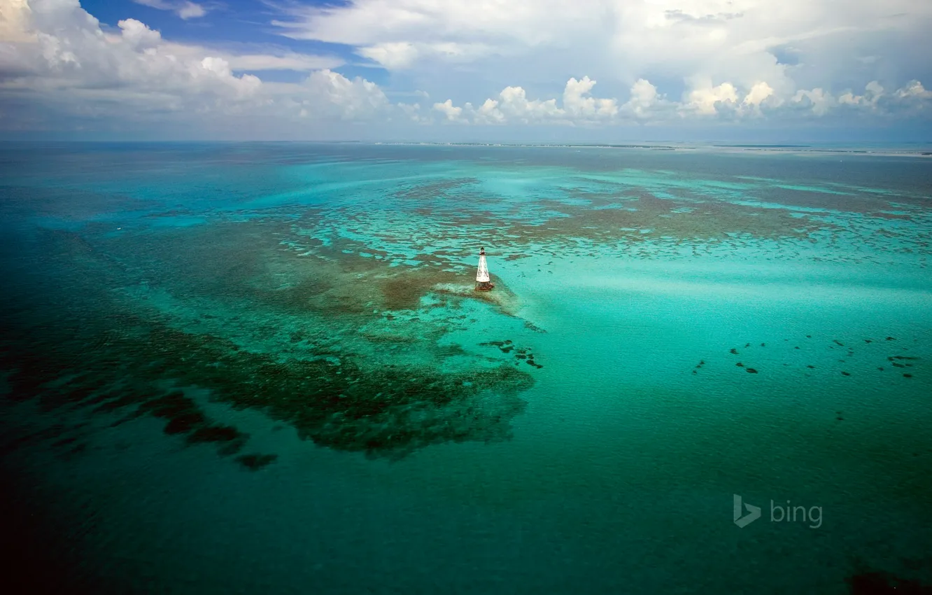 Photo wallpaper sea, the sky, clouds, lighthouse, USA, Florida Keys, Alligator Reef Light