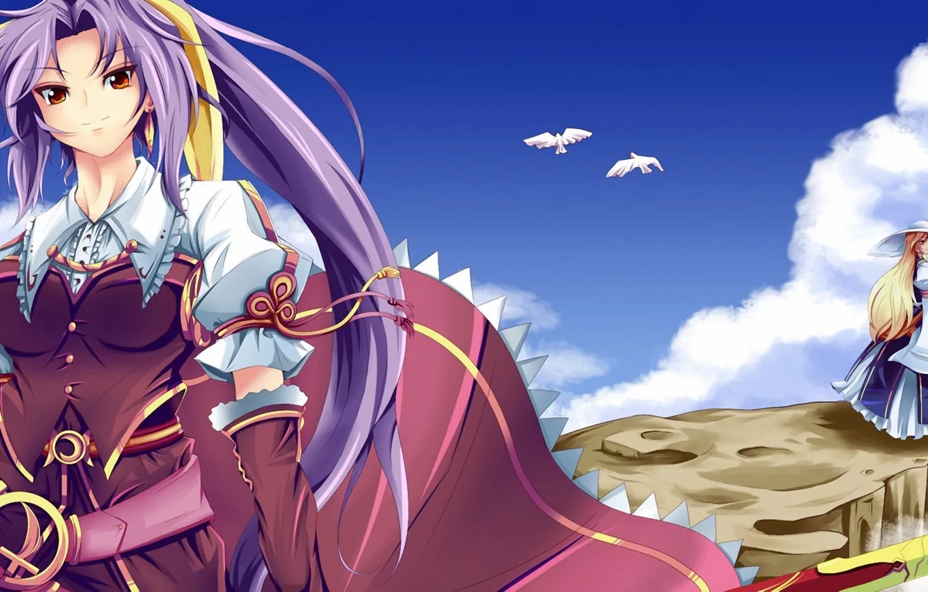 Photo wallpaper the sky, girl, open, art, touhou, arm, azusayumi meme, Watatsuki no Yorihime