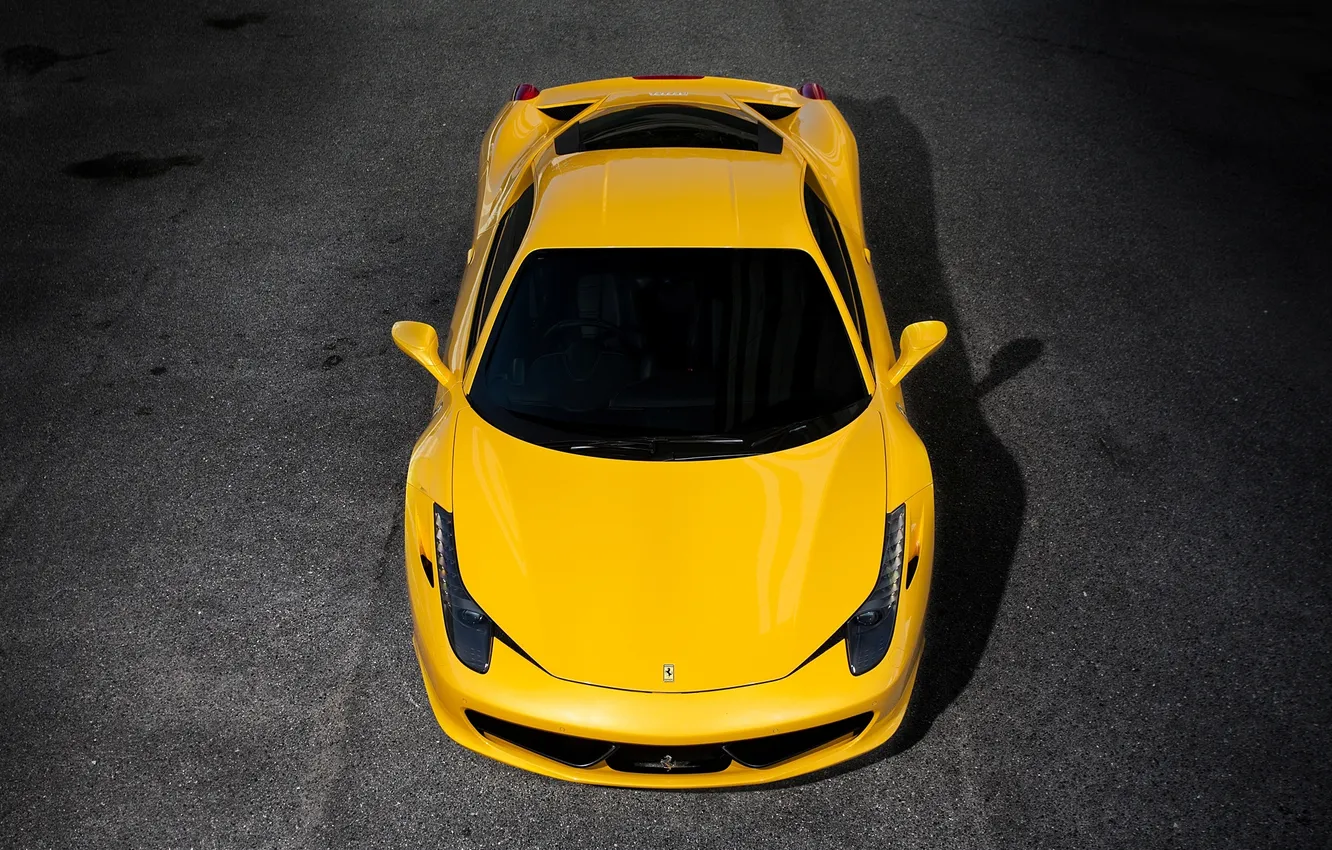 Photo wallpaper yellow, ferrari, Ferrari, yellow, the view from the top, Italy, 458 italia, tinted