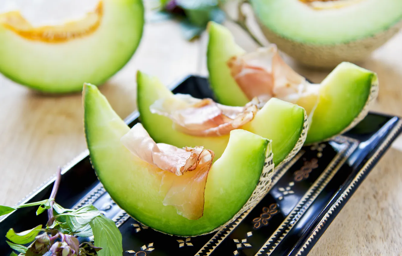 Photo wallpaper slices, melon, tray, melon, tray, cloves