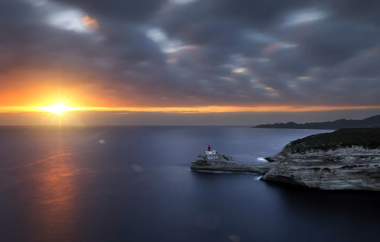 Photo wallpaper sea, sunset, lighthouse, Corsica