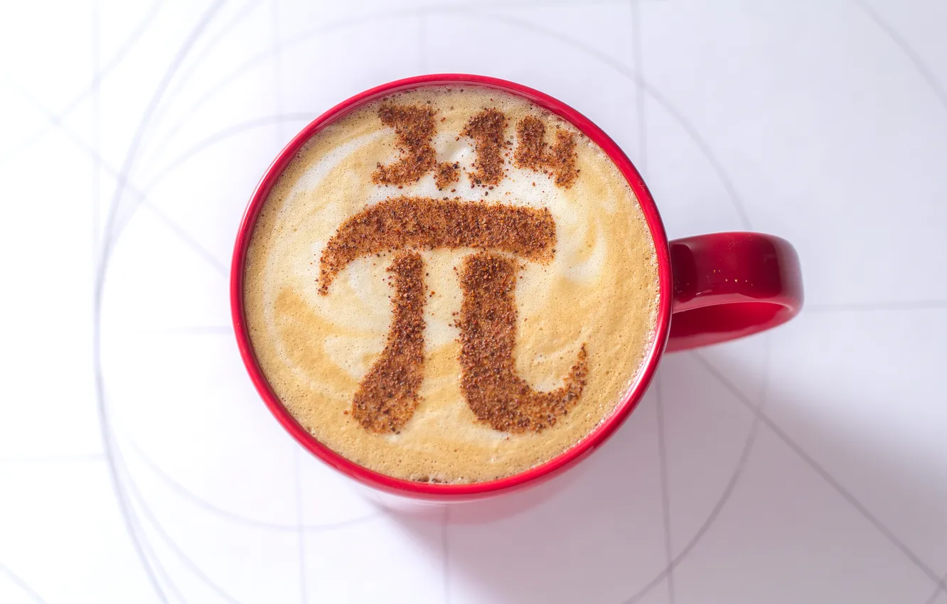 Photo wallpaper cup, cappuccino, foam, number pi