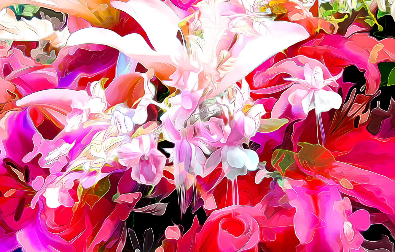 Photo wallpaper flowers, rendering, petals, garden, flowerbed