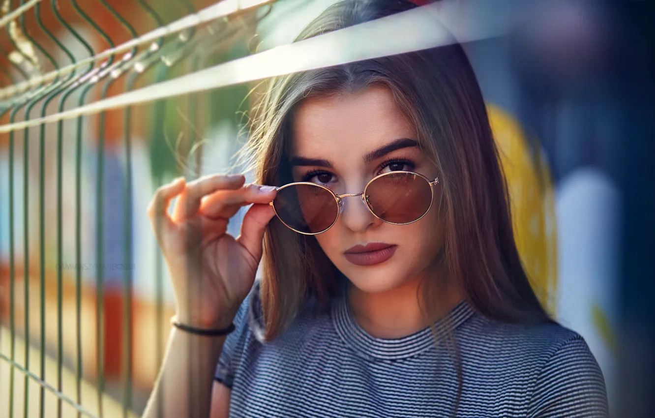 Photo wallpaper look, the sun, model, portrait, makeup, glasses, hairstyle, brown hair