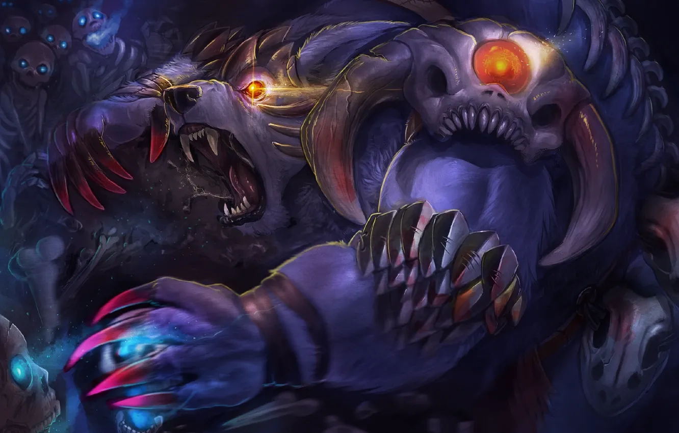 Photo wallpaper bear, art, rage, skeleton, claws, dota 2, Ursa, Ulfsaar