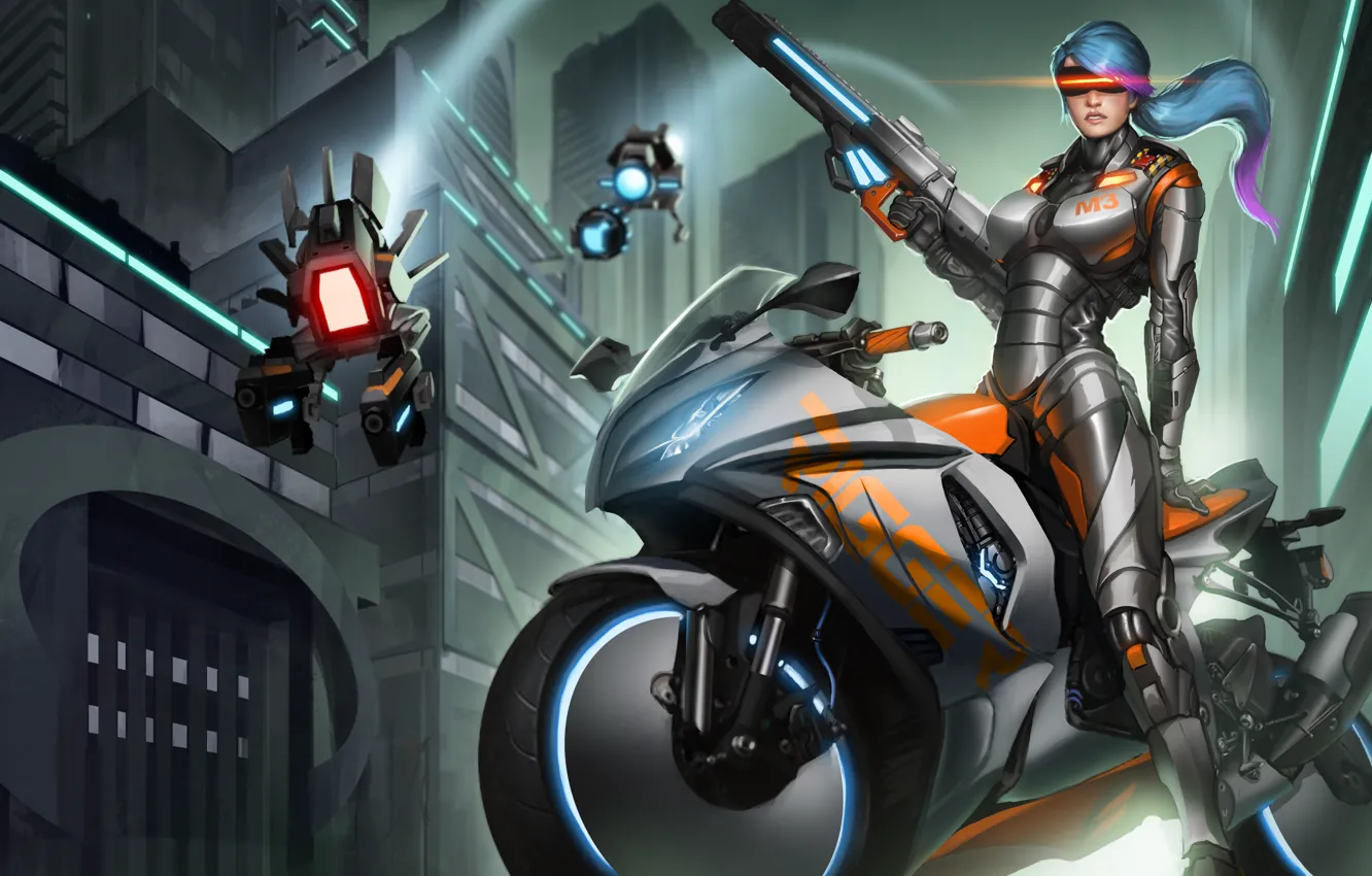 Photo wallpaper girl, weapons, fiction, robot, art, armor, Gemini