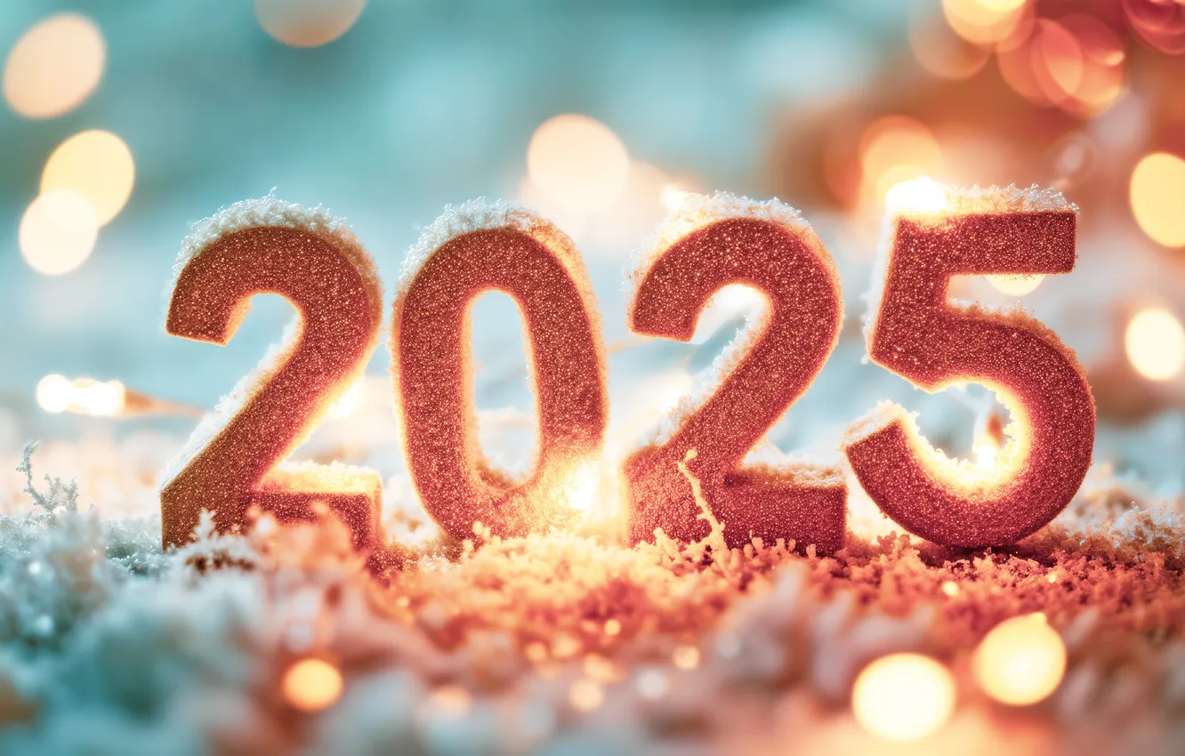 Photo wallpaper lights, lights, new year, Christmas, figures, date, bokeh, 2025