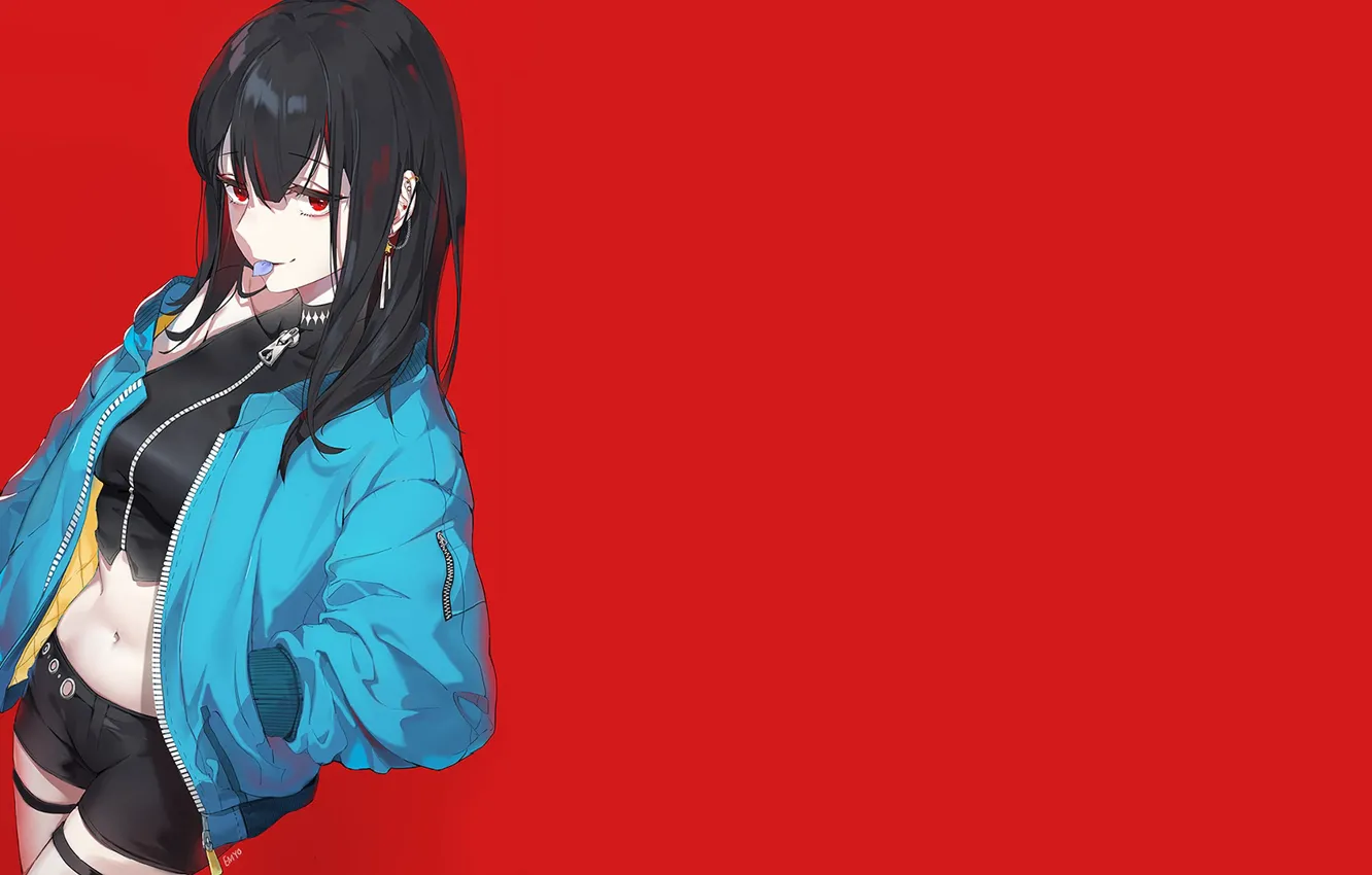 Photo wallpaper girl, jacket, red background