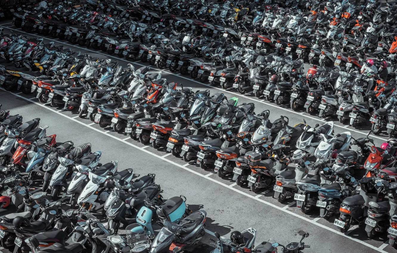 Photo wallpaper the city, motorcycles, Parking