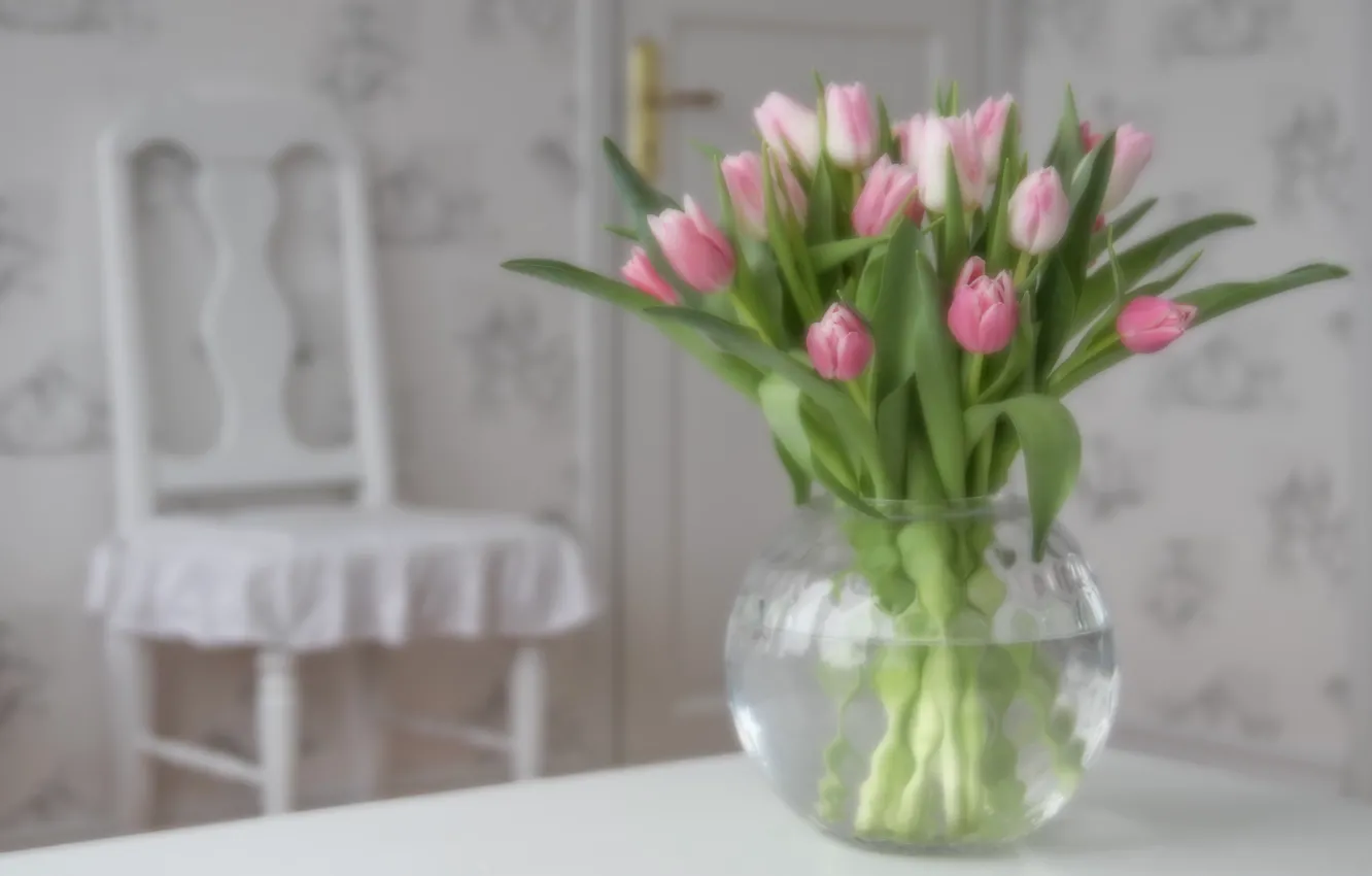 Photo wallpaper bouquet, tulips, vase