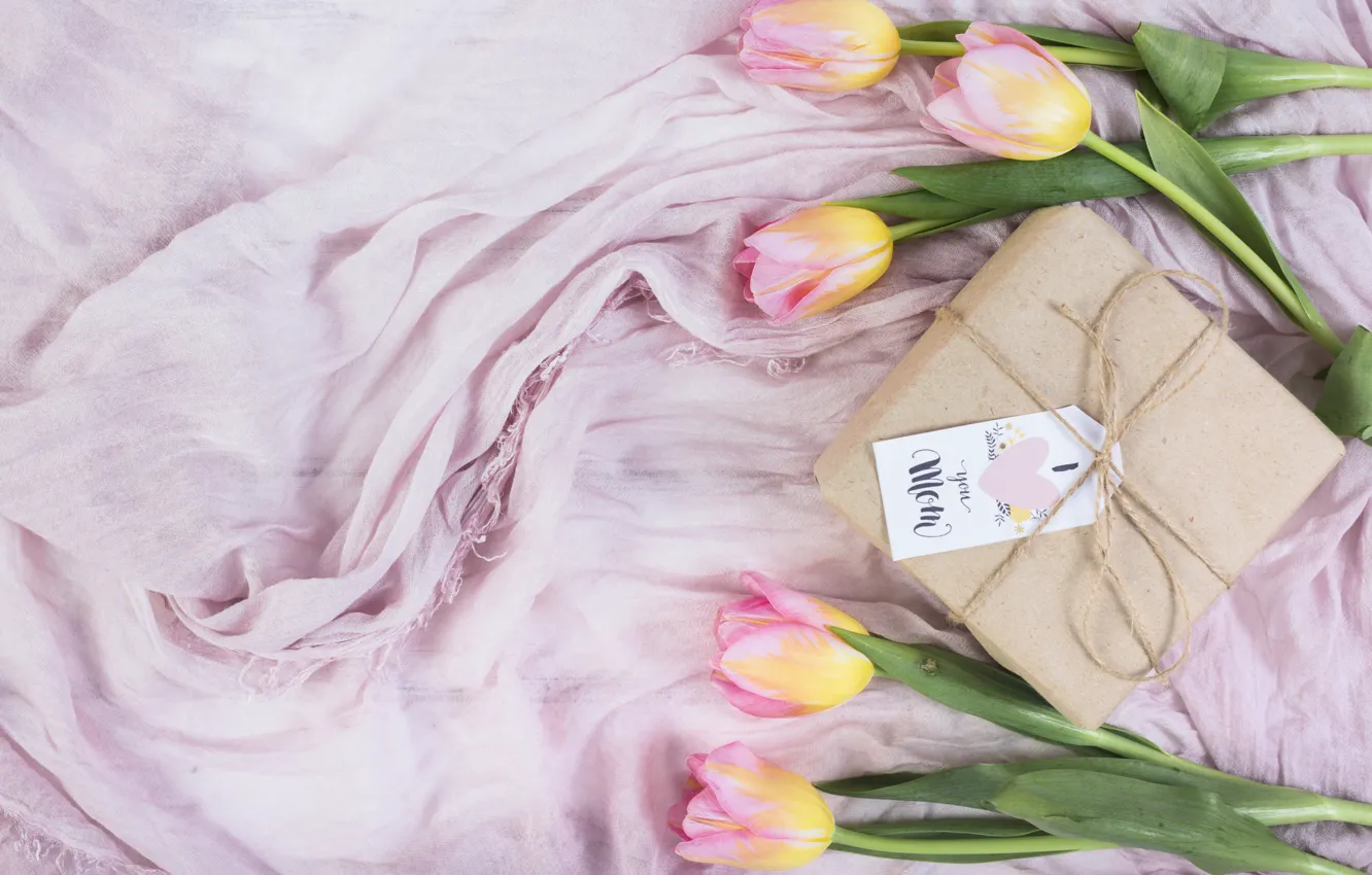 Photo wallpaper flowers, gift, bouquet, spring, tulips