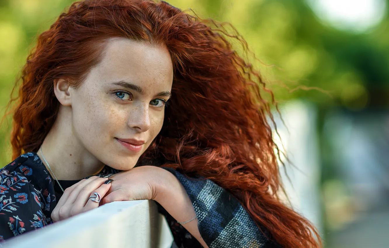 Photo wallpaper look, pose, model, portrait, makeup, hairstyle, beauty, redhead