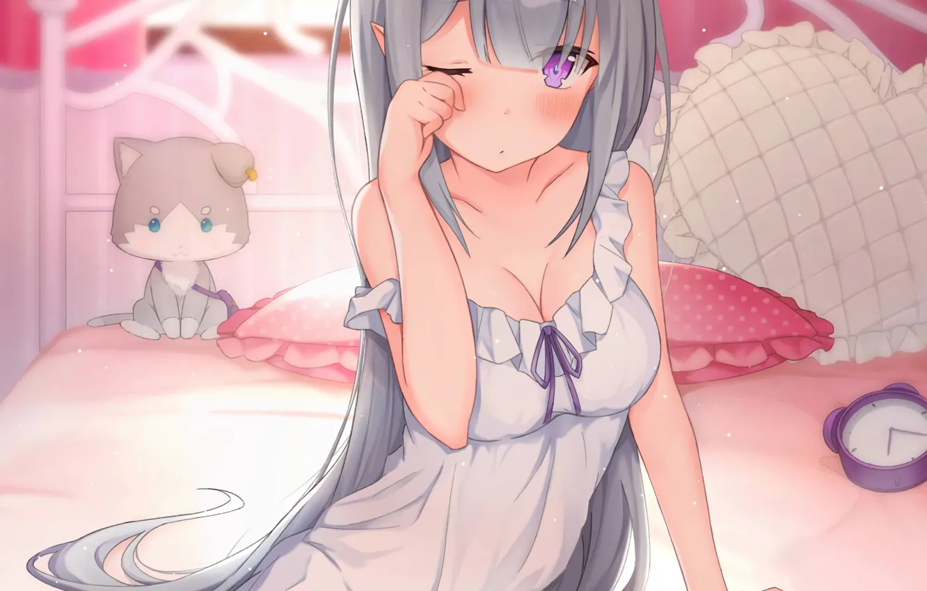 Photo wallpaper girl, sexy, cleavage, long hair, dress, boobs, anime, beautiful