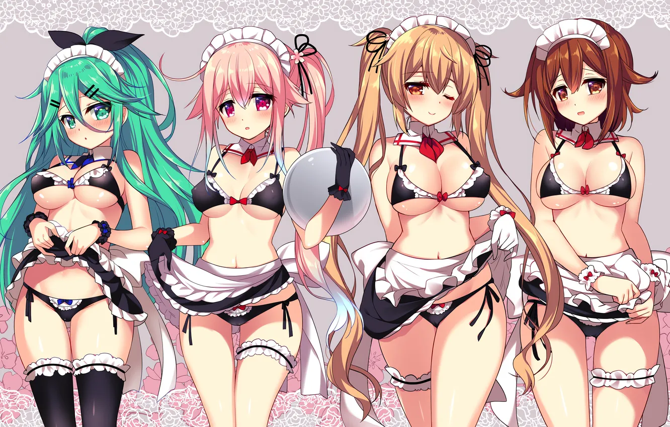 Photo wallpaper sexy, lingerie, pantsu, bra, cleavage, panties, thighhighs, pink hair