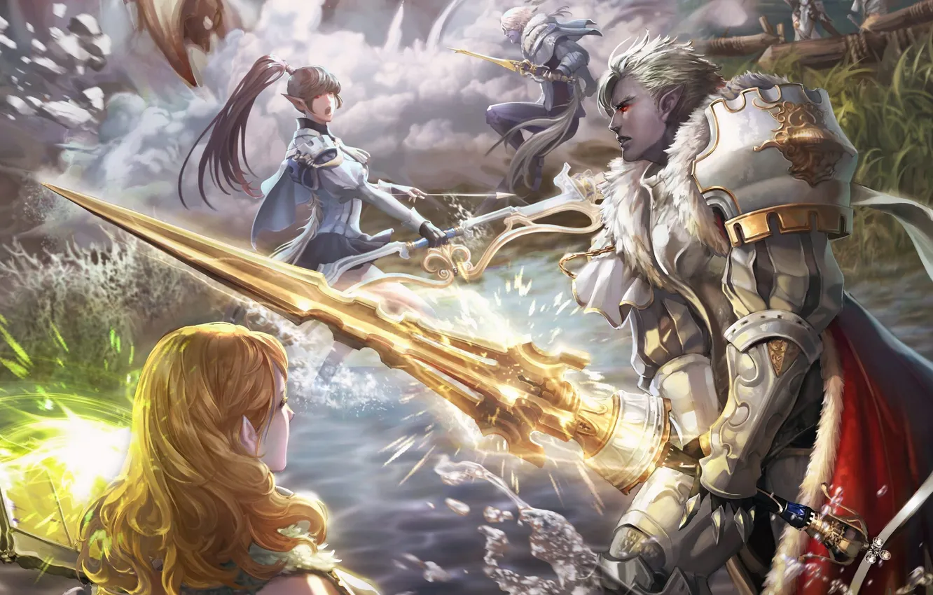 Photo wallpaper girls, fire, magic, magic, sword, elves, fire, girl