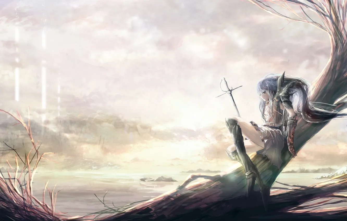 Photo wallpaper girl, trees, sword, art, rery rr23