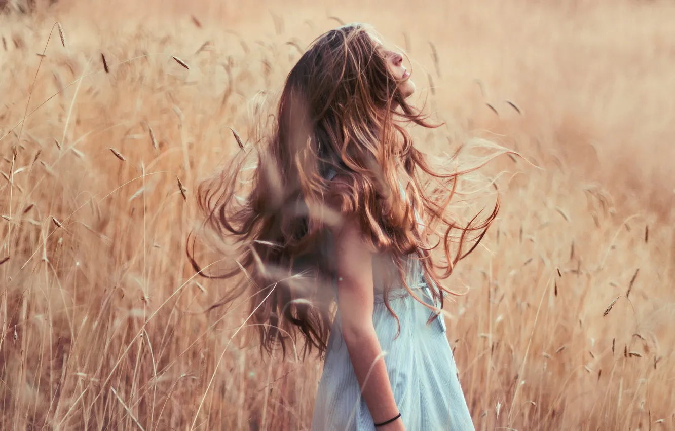 Photo wallpaper field, girl, mood