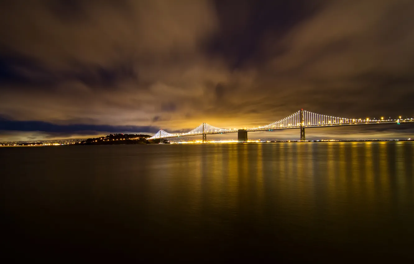 Photo wallpaper night, bridge, lights, CA, Bay, San Francisco, USA, California