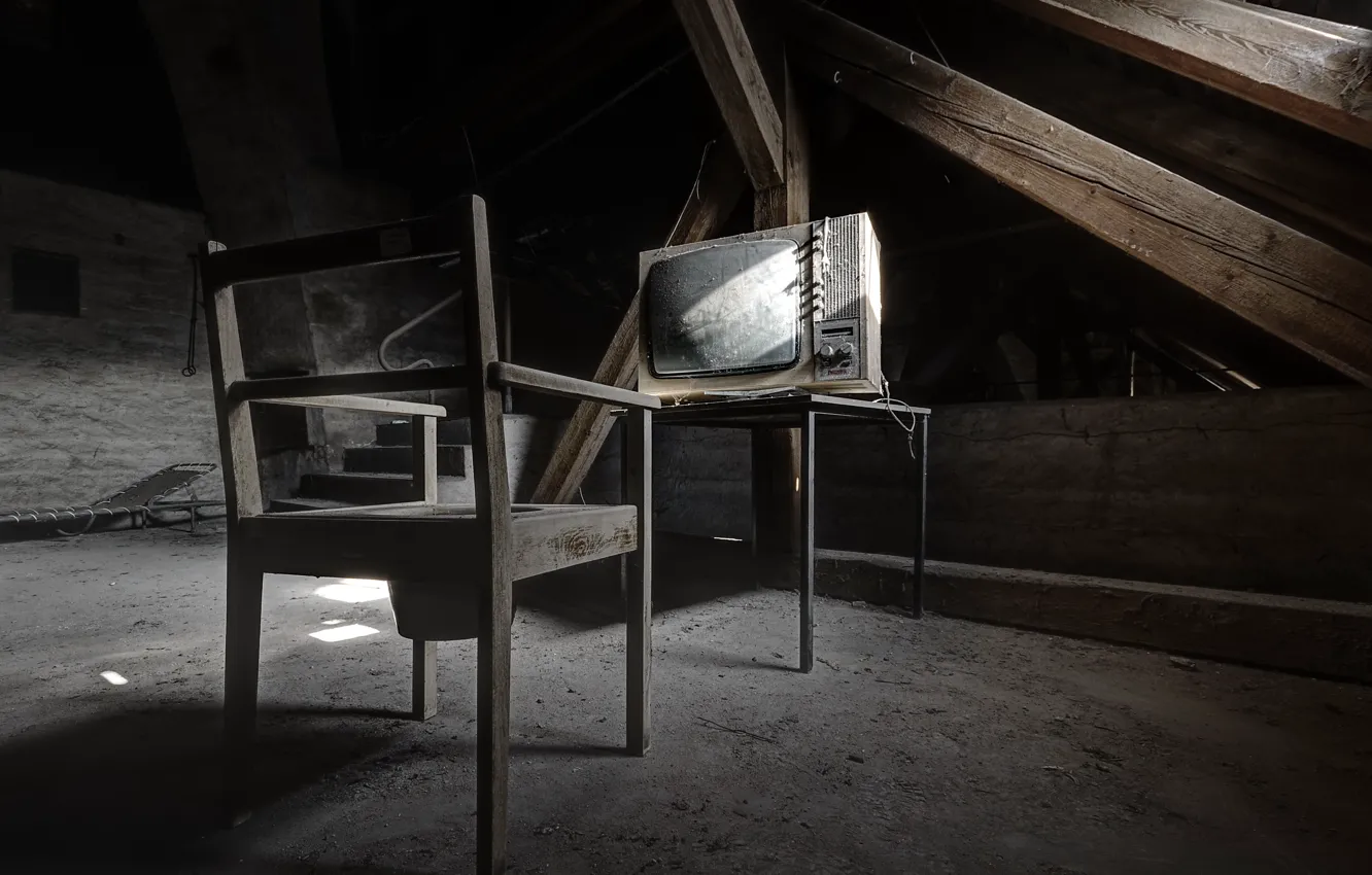 Photo wallpaper TV, chair, attic