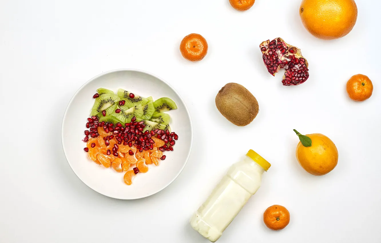 Photo wallpaper kiwi, fruit, garnet, tangerines