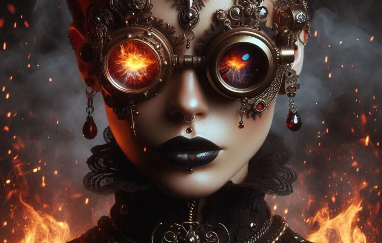Photo wallpaper girl, decoration, face, lights, fiction, portrait, makeup, piercing