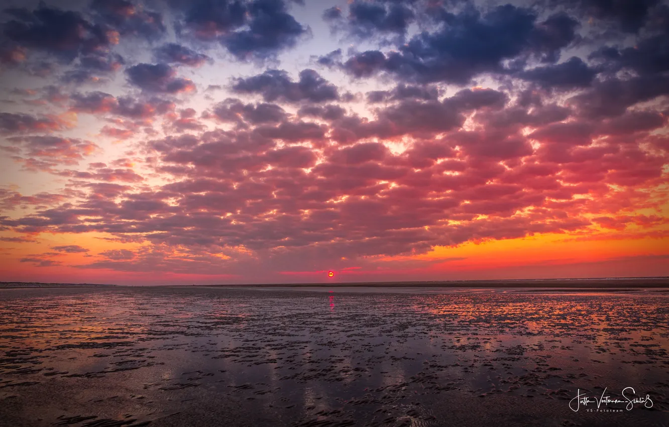 Photo wallpaper sea, the sky, the sun, clouds, sunset, shore, Jutta Voetmann-Schlub