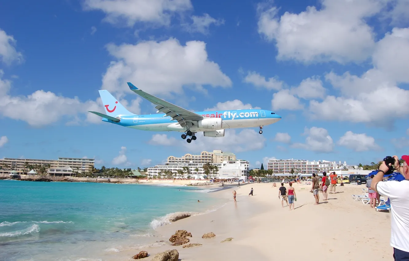 Photo wallpaper beach, photo, the plane, Maho Beach, St Maarten