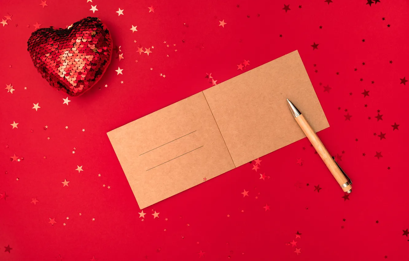 Photo wallpaper winter, holiday, red, heart, Christmas, handle, New year, cardboard