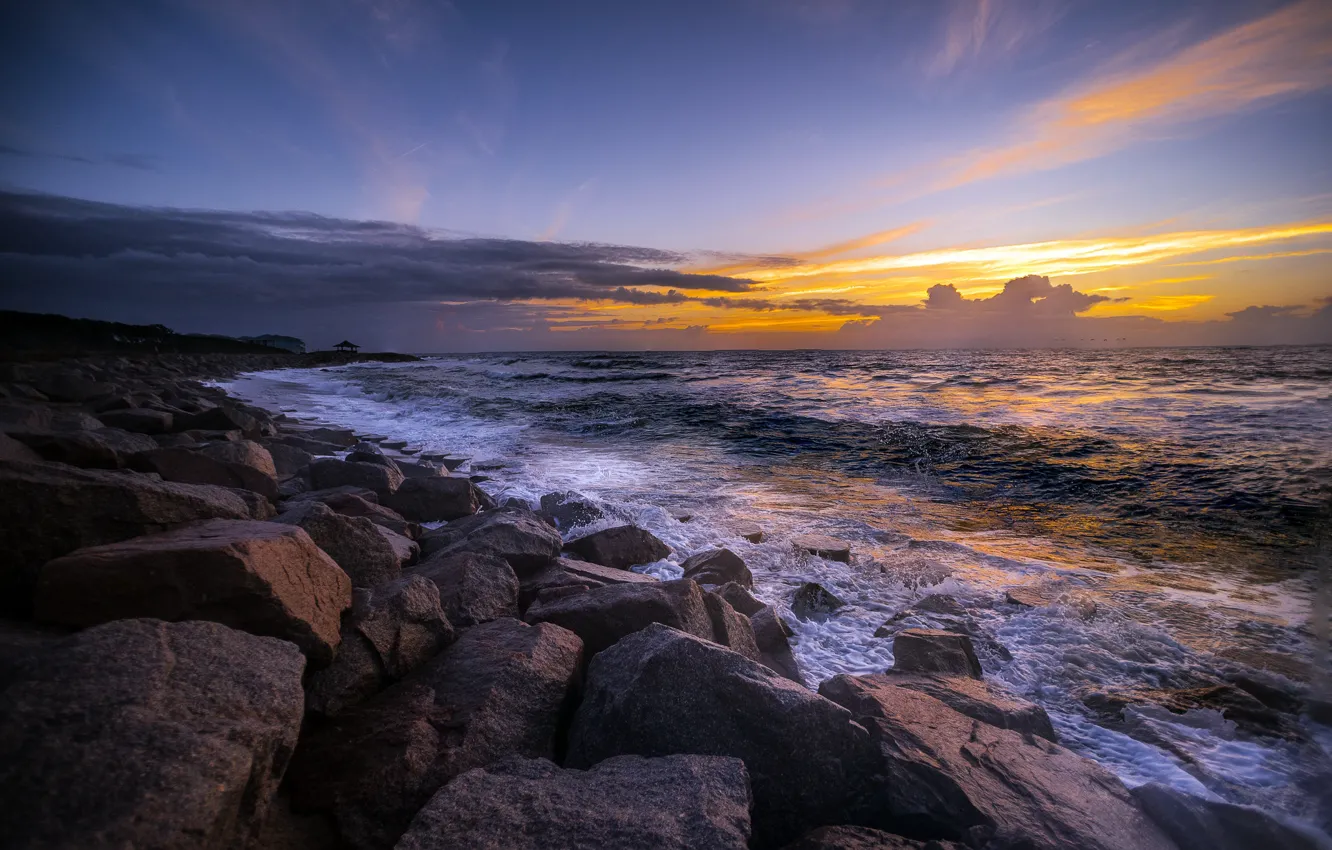 Photo wallpaper the ocean, coast, morning