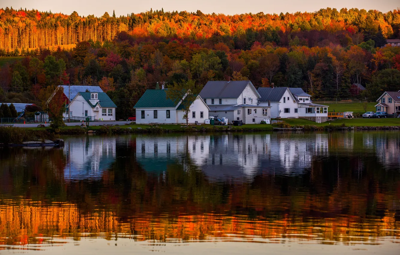 Photo wallpaper autumn, forest, landscape, nature, lake, reflection, home