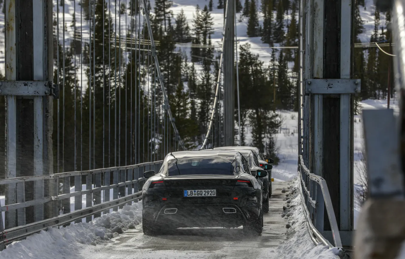 Photo wallpaper snow, bridge, Porsche, prototype, 2019, Taycan