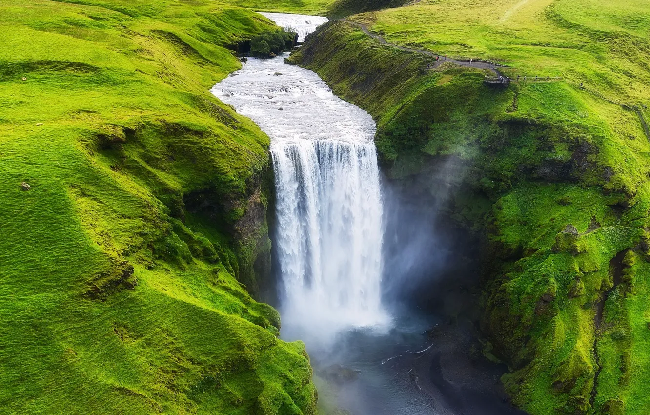 Photo wallpaper nature, rocks, shore, waterfall, stream