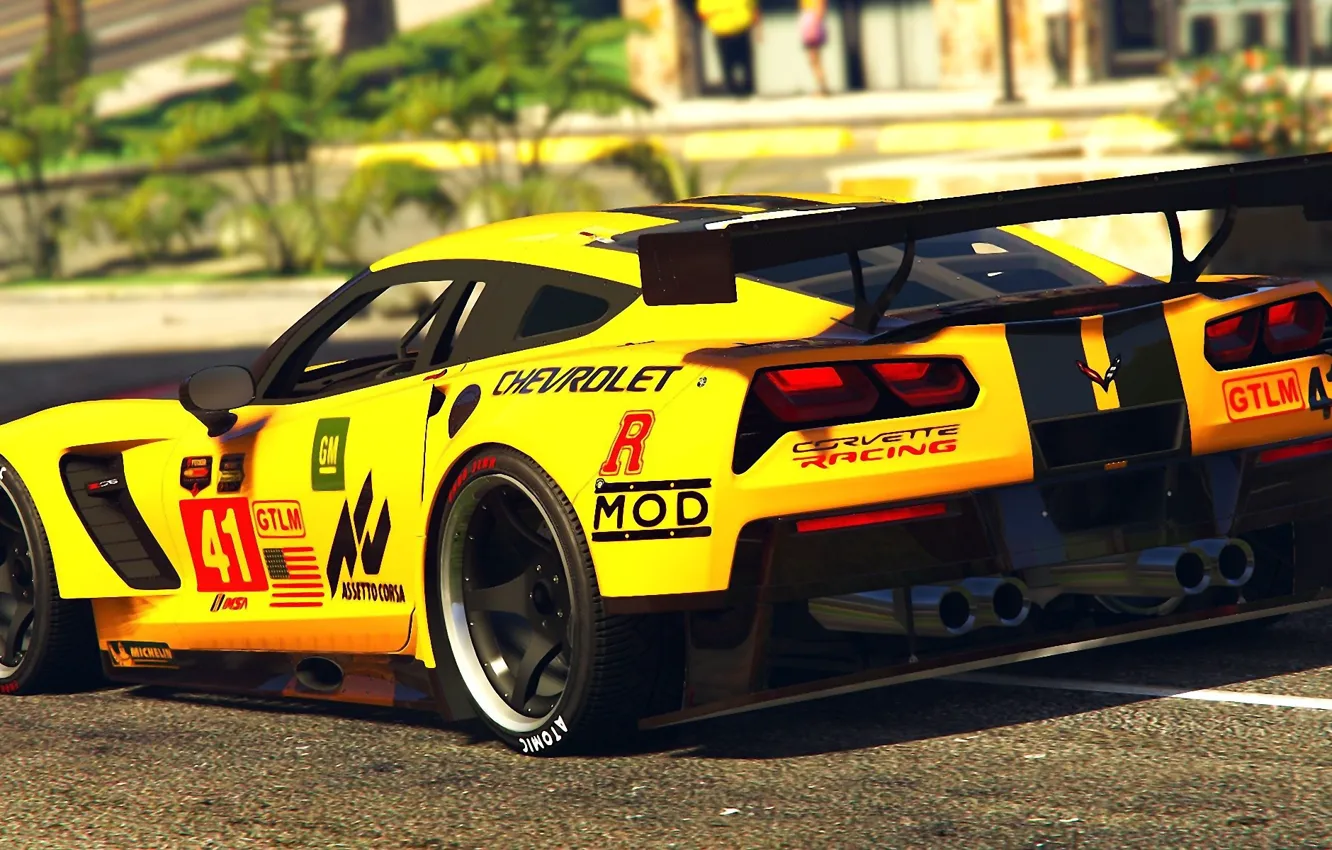 Photo wallpaper yellow, Corvette, Chevrolet, day, back, gta 5, 2015, C7R