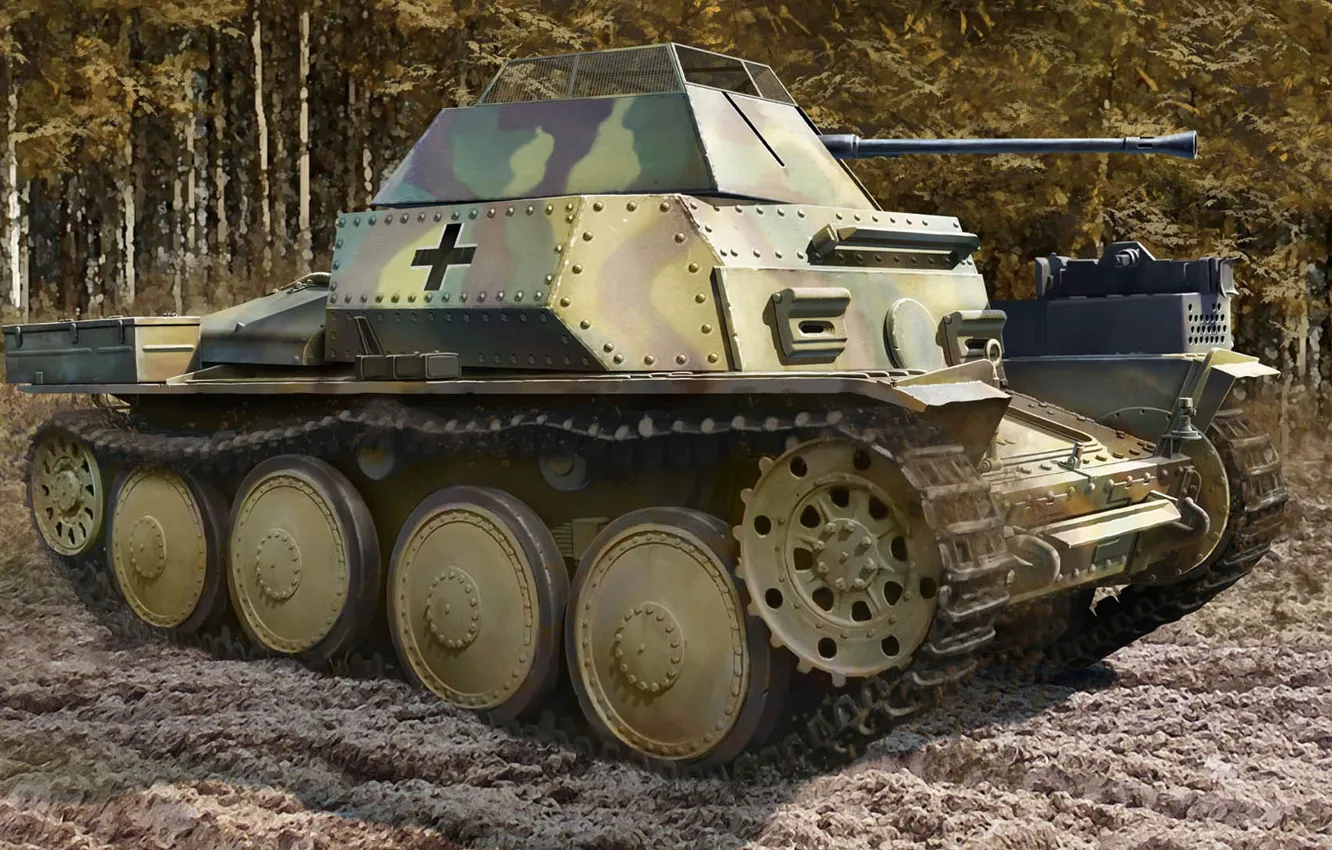 Photo wallpaper Germany, light tank, 20 mm, 2 cm, Aufklärungspanzer 38(t), CHP 38, Sd.Car. 140/1, Reconnaissance tank