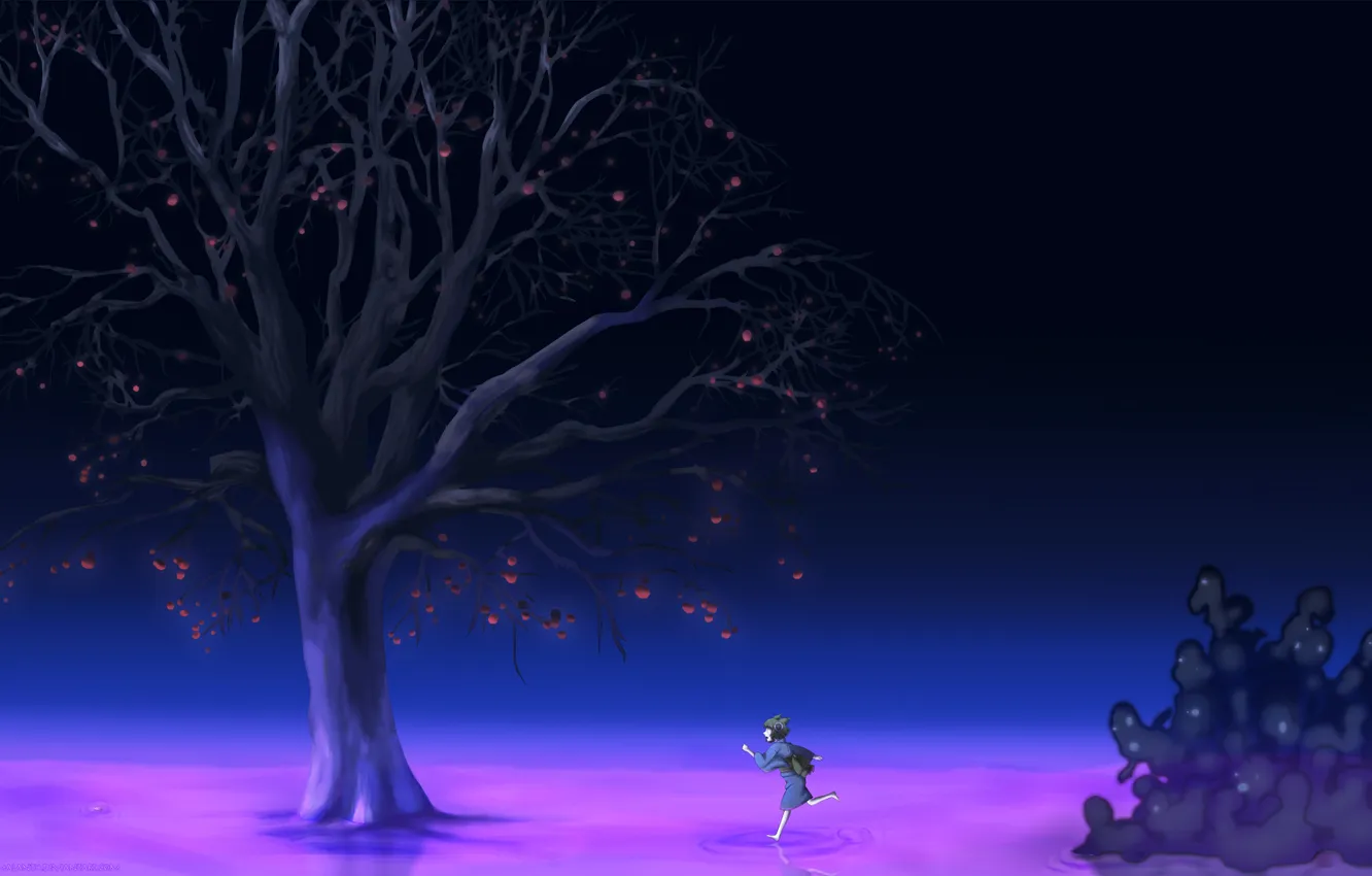 Photo wallpaper water, girl, trees, night, anime, art, Ghost, ears